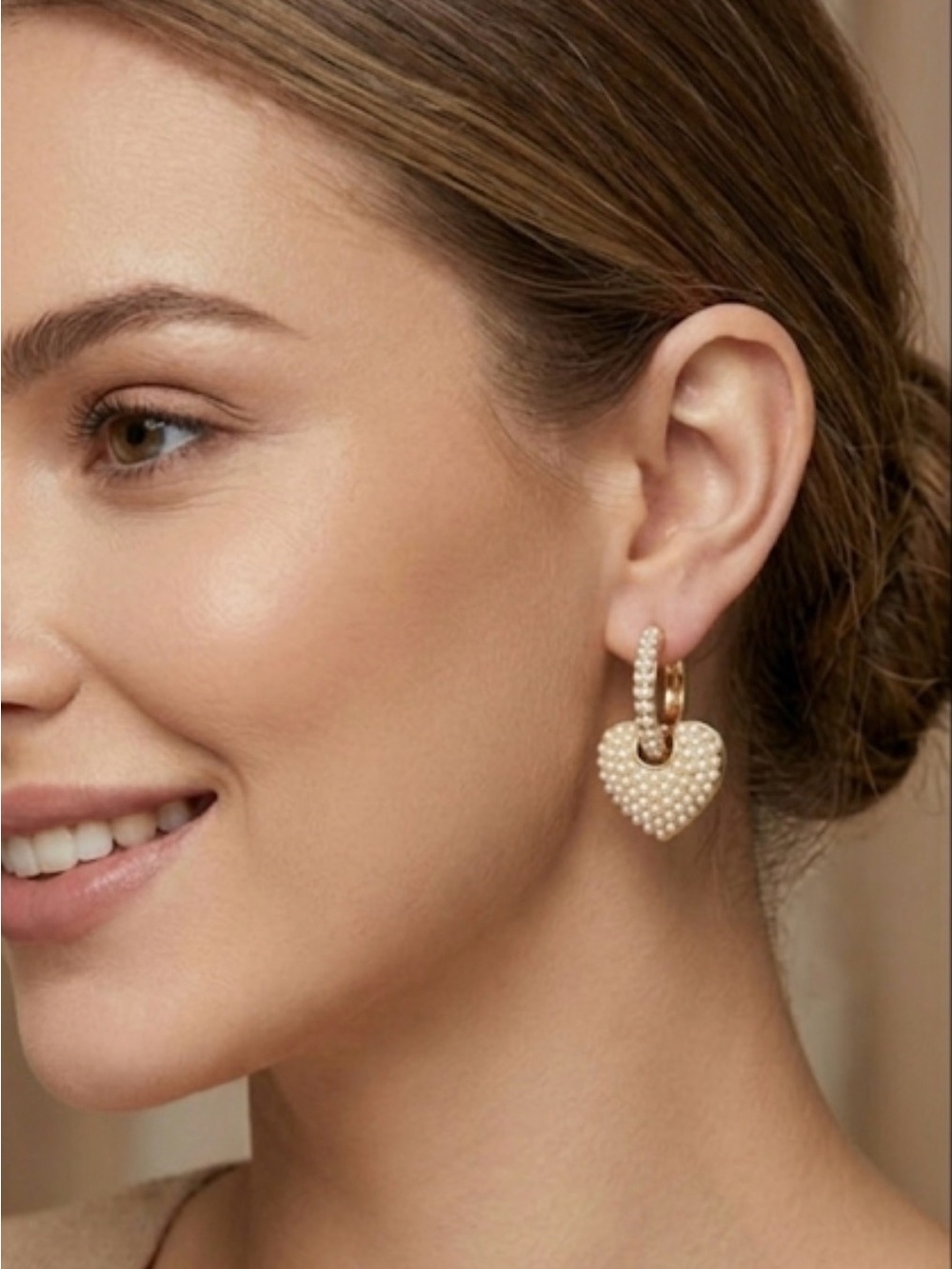 Pearl Pavé Heart Hoop Earrings